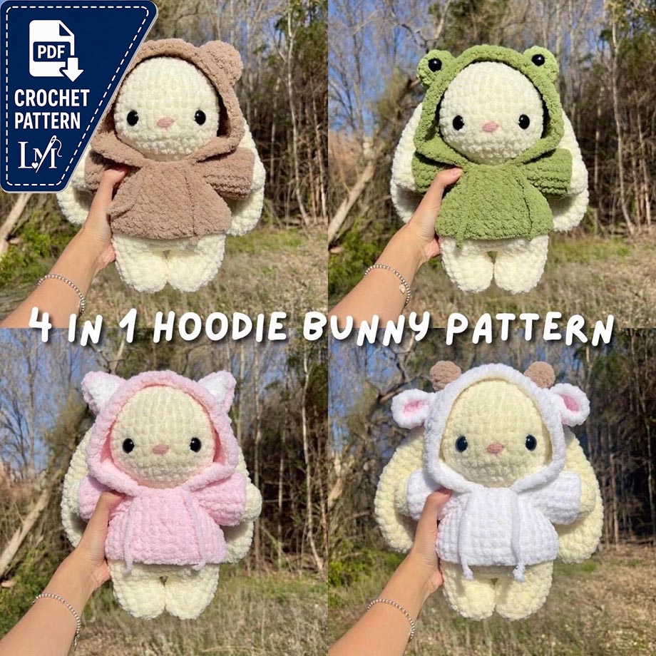 4 in 1 Hoodie Bunny Crochet Pattern Bundle